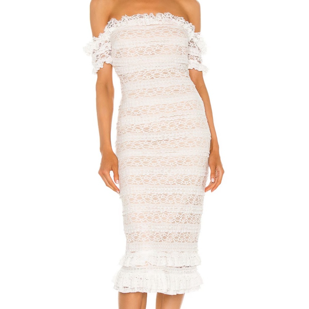 NWT Likely Milaro White Strapless Off Shoulder Lace Cream Nude Bodycon Dress 00